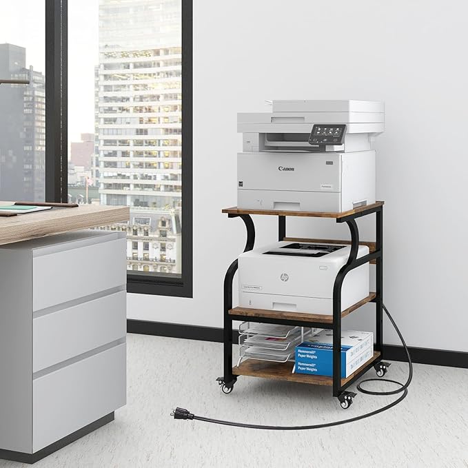 Natwind Large Printer Stand,24''x20''x29''Printer Table with Adjustable Storage Shelf,3 Tier Rolling Printer Cart with Wheels,Home Office Multifunctional Shelves for Heat Press,3D Printer (Retro)