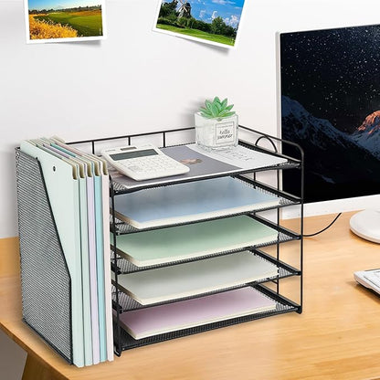 OPNCIE Desk Organizers and Accessories, 5 Tier Paper Letter Tray File Organizer, Office Organization Storage Desk Accessories Workspace Desktop Organizer for Classroom Office Supplies Decor(Black)