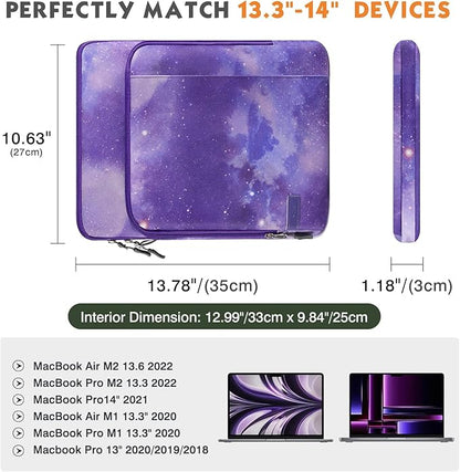 MoKo Laptop Sleeve Bag for 13.3-14 Inch, Notebook Carrying Case with Pocket Fits New MacBook Pro M3/M2 14" /13" M2/M1 Pro/M1 Max 14.2 2023-2021/Air 13.6" M2 2022, Surface Pro 9/8 13",Purple Starry Sky