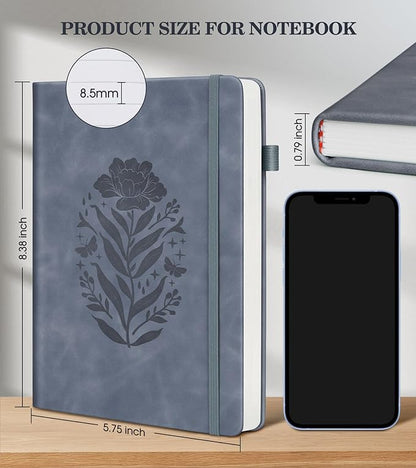 Lined Journal Notebook for Men Women, A5 Leather Journals for Writing, 200 Pages College Ruled Journal Notebook, Travel Daily Journal Notebook for Work School, Note Taking 5.75'' X 8.38'' Grayblue