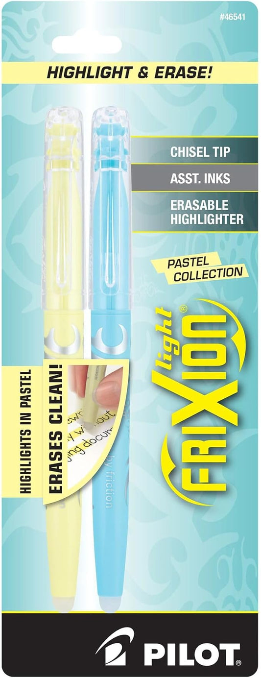 Pilot FriXion Light Pastel Erasable Highlighters, Chisel Tip, Assorted Colors, 2 Count