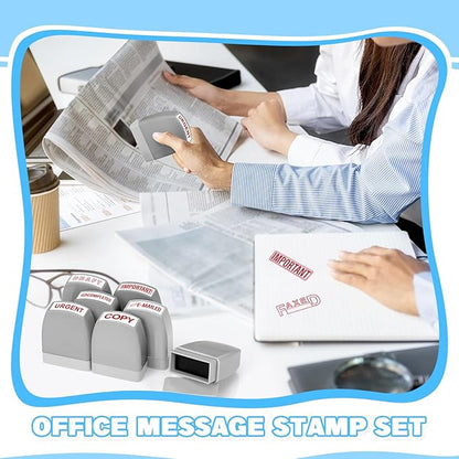 Crtiin 16 Pcs Office Stamp Set Message Self Inking Rubber Stamp Set for Office Stamps Completed Faxed Scanned Stamps for Message Supplies(Red, Grey)