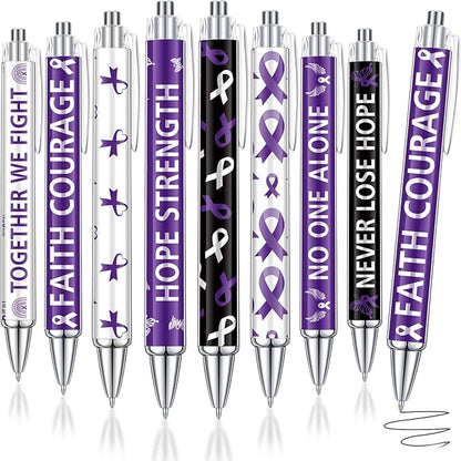 48 Pcs Purple Ribbon Awareness Pens Cancer Awareness Ballpoint Pens Bulk Faith Courage Hope Strength Health Awareness Favor Gifts for Animal Abuse, Alzheimer's, Lupus and Pancreatic Cancer
