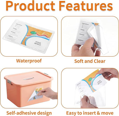 44 Pack Adhesive Pockets, Bin Labels for Storage Bins, Clear Label Holder, Index Card Holder 3x5 Inch, Plastic Storage Tote Labels for Organizing Bins Box Drawer