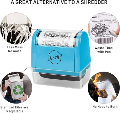 Miseyo Wide Roller Stamp Identity Theft Stamp 1.5 Inch Perfect for Privacy Protection - Blue