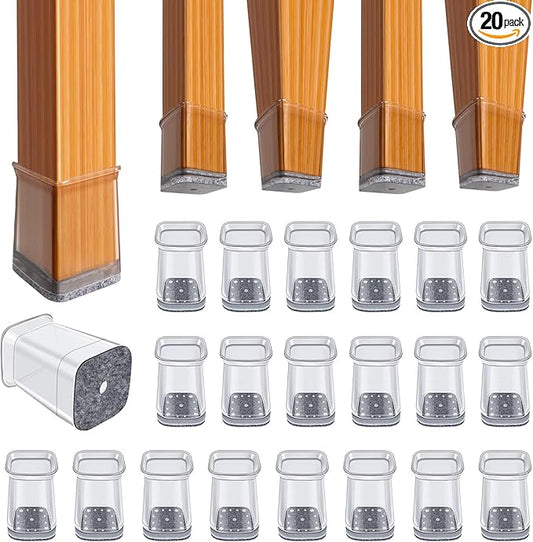 BUMACO Chair Leg Floor Protectors Square Chair Leg Protectors for Hardwood Floors Silicone Pads Covers to Protect Floors(Clear-20 Pcs, Square XS (1/2"~ 3/4")