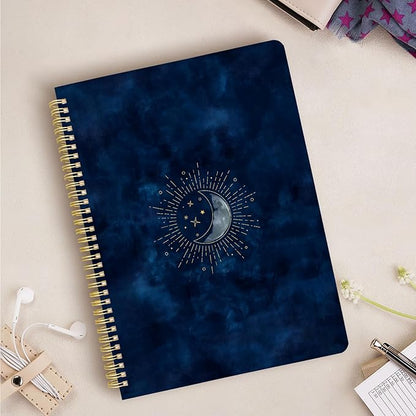 Cute Spiral Notebook journal A4 Aesthetic Pretty Design for Women Girls Kawaii with Pocket, 8.5 x 11 inch, Lined, Blue Moon