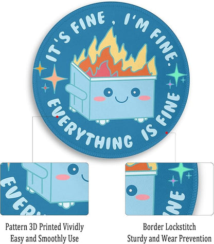 Gctriki Dumpster on Fire Mouse Pad for Desk, Funny Blue Round Mousepad for Computer Laptop Gaming, Stitched Edge Non-Slip Rubber Base, Cute Home Office Desk Accessories Decor for Women