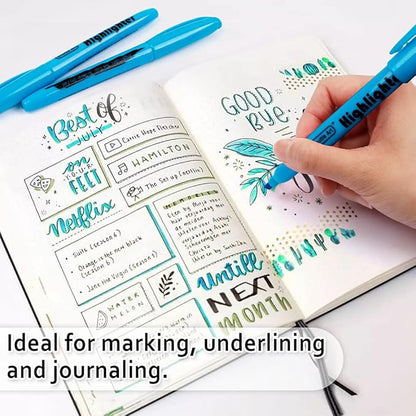 Shuttle Art Highlighters, 30 Pack Blue Highlighters Bright Colors, Chisel Tip Dry-Quickly Non-Toxic Highlighter markers for Adults Kids Highlighting in the Home School Office