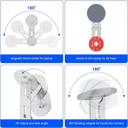 Magnetic Phone Holder for Laptop for MagSafe for iPhone 16/15/14/13/12 & All Phones, 180°Adjustable Phone Side Mount for Computer Monitor for Tesla, Desktop Cell Phone Bracket (Silver)