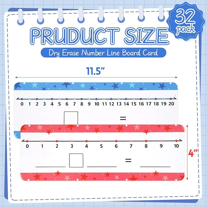32 Pack Dry Erase Number Line Board Card Lapboard Double Sided Writable and Erasable Board Card Featuring 0-10 Number Line On One Side 0-20 On The Other for Kids Students Math Manipulatives (11.5”x4”)