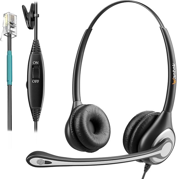 Wantek Corded Telephone Headset Dual w/Noise Canceling Mic Compatible with ShoreTel Plantronics Polycom Zultys Toshiba NEC Aspire Dterm Nortel Norstar Meridian Siemens ROLM Landline Deskphones(F602S2)