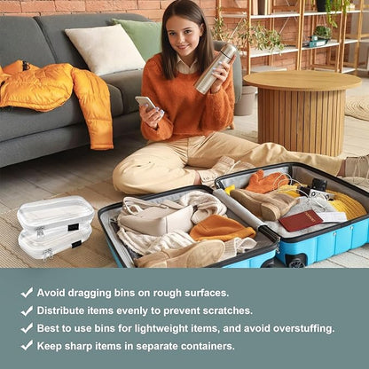 Bliss Bins Set of 2 - Hard Sided Clear Zipper Case for Storage - Professional-Grade Plastic Hard Shell Zippered Organizers, Cosmetic Bag, Snack Bins