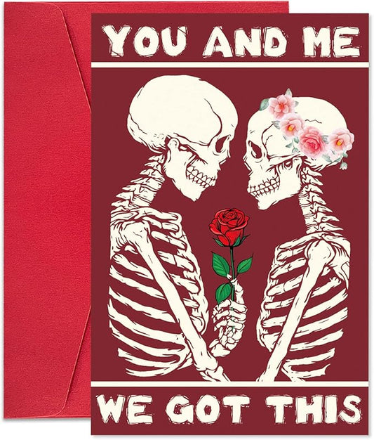 Funny Skeletons Valentines Day Card Gift, Gothic First Anniversary Card for Boyfriend Girlfriend, Unique Anniversary Card Gifts for Husband Wife