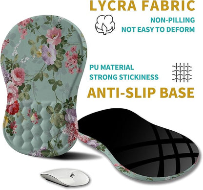 Hokafenle Ergonomic Mouse Pad Wrist Support, Wrist Rest Mousepad for Carpal Tunnel Pain Relief with Integrated Memory Foam Slope Massage Bulge (11.8x7.9 inch,Graceful Peony