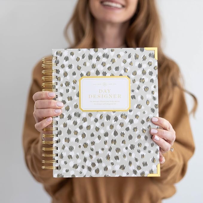 Day Designer 2025 Daily Planner – Premium Planner for Stylish Organization. Combines Monthly Calendar, Hourly Schedule, To-Do List, Gratitude, Goal Setting, Inspirational Quotes, Stickers & More. Elegant laminated Cover with Gold Accents (Chic)