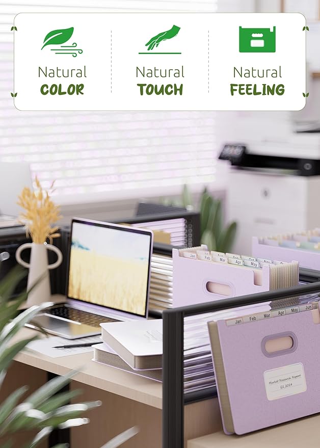 Accordion File Organizer, 12 Pockets Wheat Straw Expanding File Folders, Upright&Open Top, Monthly Bill Receipt Organizer, 100% BPA Free,Return to Nature,Healthy Living, Letter/A4 Size-Lavender Purple