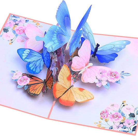Pop Up Card, Butterfly and Flower 3D Greeting Card with Envelope for Any Occasion, Birthday, Mother's Day, Anniversary, Valentines Day, Handmade Gifts, Foldable Celebration Cards for Friends
