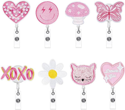 NACHLYNN 8 Pcs Valentine's Day Felt Retractable Badge Reels Cute Felt Nurse Badge Reel Holders Name ID Accessories with Retractable Cord for Teacher Student Nurses Gifts