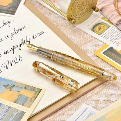 Asvine V126 Vacuum Filling Fountain Pen Extra Fine Nib, Brown Swirl Acrylic, Large-Capacity with Gift Case