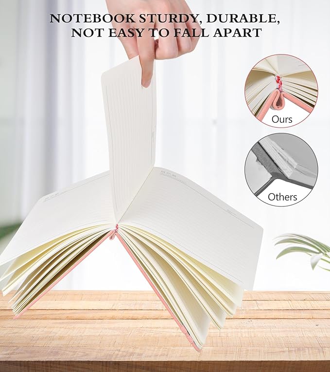 Lined Journal Notebook for Women and Men,Hardcover Leather Journaling Notebook for Writing, Travel, Business, Work and School,200 Pages A5 Notebook for Note Taking, Diary 5.9" × 8.5" - Pink