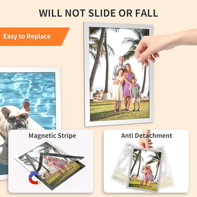 24Pack Magnetic Sign Holder 8.5 x 11 Wall Mount, Self Adhesive Display Magnetic Picture Frames Sheet With Strong Magnet Border for Window/Door/Fridge, Document Poster Paper Holders for Home Office Store, Silver