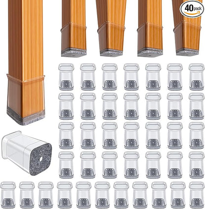 BUMACO Chair Leg Floor Protectors Square Chair Leg Protectors for Hardwood Floors Silicone Pads Covers to Protect Floors(Clear-40 Pcs, Square XS (1/2"~ 3/4")