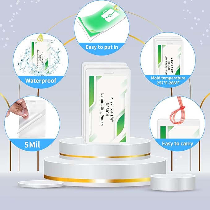 100 Pack 5 Mil Laminating Pouch with Colorful Loop 2 1/2" x 4 1/4" Luggage Tag Laminating Pouches with Slot Hole Thermal Laminate Pouch Tags Kit Resealable for Work Permits Pass Cards Student ID Cards
