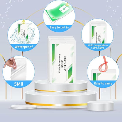 100 Pack 5 Mil Laminating Pouch with Colorful Loop 2 1/2" x 4 1/4" Luggage Tag Laminating Pouches with Slot Hole Thermal Laminate Pouch Tags Kit Resealable for Work Permits Pass Cards Student ID Cards