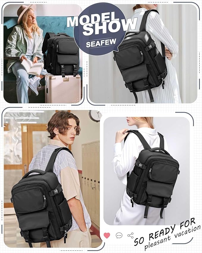 Large Black Travel Backpack for Women Men, Carry On Backpack with USB Charging Port & Shoe Pouch, TSA 15.6inch, Flight Approved, College Nurse Bag Casual Laptop Daypack for Weekender Business Hiking