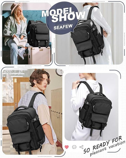 Large Black Travel Backpack for Women Men, Carry On Backpack with USB Charging Port & Shoe Pouch, TSA 15.6inch, Flight Approved, College Nurse Bag Casual Laptop Daypack for Weekender Business Hiking