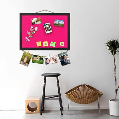 Pink Bulletin Boards Cork Board with Felt, 15"x11" Small Display Pin Board Vision Board for Walls, Jewelry, Notes, Collection, Photos, Office, Wood Framed(Black) & Felt(Pink), 1pc