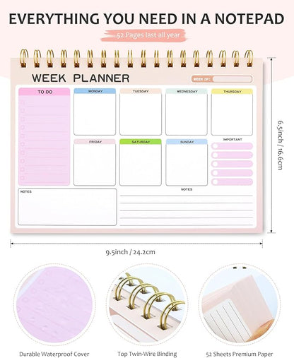 Weekly To Do List Notepad with 52 Undated Tear Off Sheets（6.5"×9.5"), Desk Notepad with Multiple Sections, Planning Notepad Calendars for Student Office and Homes