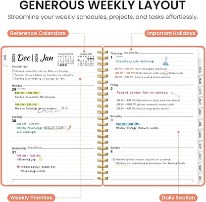 2026 Planner, Weekly and Monthly Calender Planner, Jan 2026 to Dec 2026, Hardcover 2026 Calendar Planner Book with Tabs & Inner Pocket, Office Home School Supplies for Women & Men - A4 (8.5" x 11"), Coral