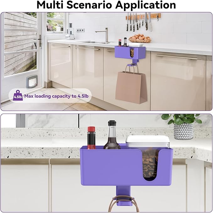 KDD 4 in 1 Desk Cup Holder - Clamp on Under Desk Headphone Hanger - Rotating Headphone Holder Detachable Pen Cup Holder Desk Storage for Cup, Phone and Pen(Purple)