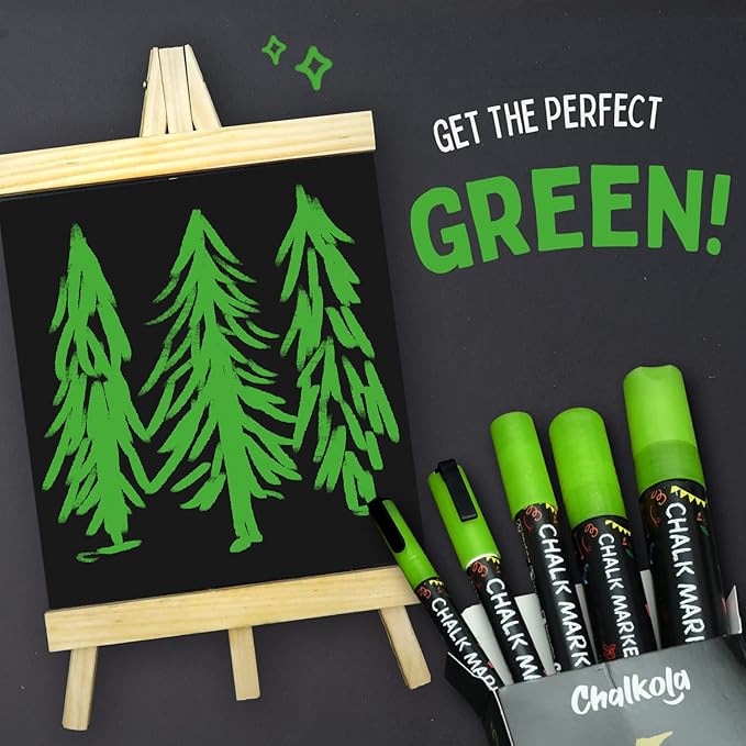 5 Green Chalkboard Chalk Pens - Green Dry Erase Markers for Blackboard, Chalkboard Signs, Windows, Glass | Variety Pack - Fine & Jumbo Size Ink Pen (1mm, 3mm, 6mm, 10mm, 15mm)
