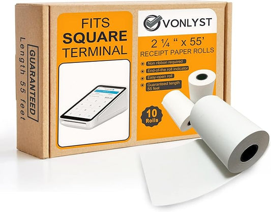 Receipt Paper Roll for Square Terminal Credit Card Machine (10 rolls)