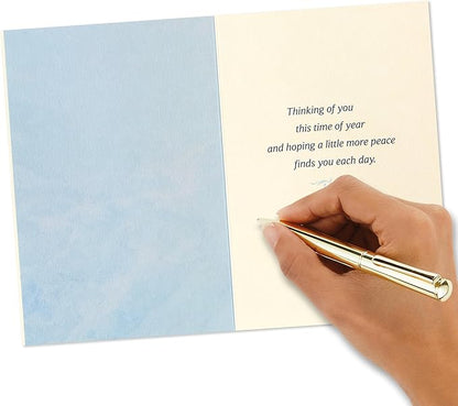 Hallmark Sympathy Card for Anniversary of Death (Caring Thoughts Never Stopped) for Widow, Widower, Friend