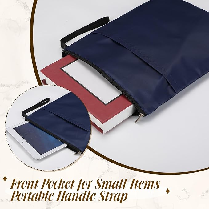 Aliceset 3 Pcs Book Lovers Gifts Book Sleeves with Zipper 11.8 x 9 inch Travel Book Covers Protector Pouch Bag with Pocket Handle Strap for Hardcover Paperback Washable(Black, Beige, Blue)