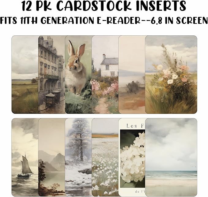 E-reader Cardstock Paper Inserts for Clear Case | 12 pk 4.88 x 6.73” inches Paper White 11th Generation 6.8" Screen Compatible Put Behind Case Colorful Floral Designs Change Out (Design Mix 10)