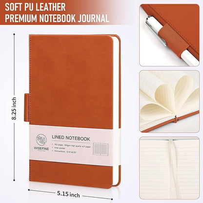 Hardcover Executive Notebooks, 160 Pages Line Ruled Classic Notebook Journal, Leather Notebooks with Pen for Bussiness College Writing Brown