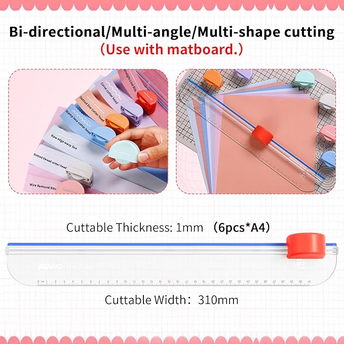 Paper Cutter, Kaluofan Paper Trimmer with 7 Type of Cutting Blade, Unrestricted and Portable Scrapbooking Tool with Side Ruler, for Largest Newspaper A4 Craft Paper PVC Photo Film and Cardstock