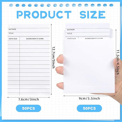 100 Piece Library Pockets & Cards - Check Out Cards & Book Envelopes for School, Office & Public Library