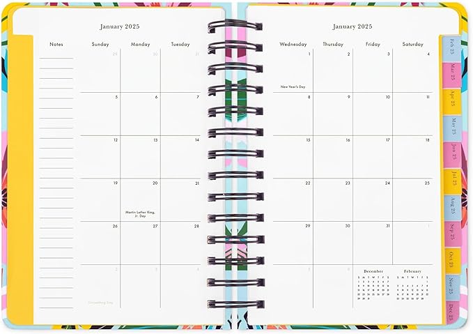 Kate Spade New York Medium Weekly and Monthly Planner August 2024 - December 2025, Hardcover Spiral Agenda, Daily Planner with Monthly Calendar, Stickers, & Pockets (Safari Floral)