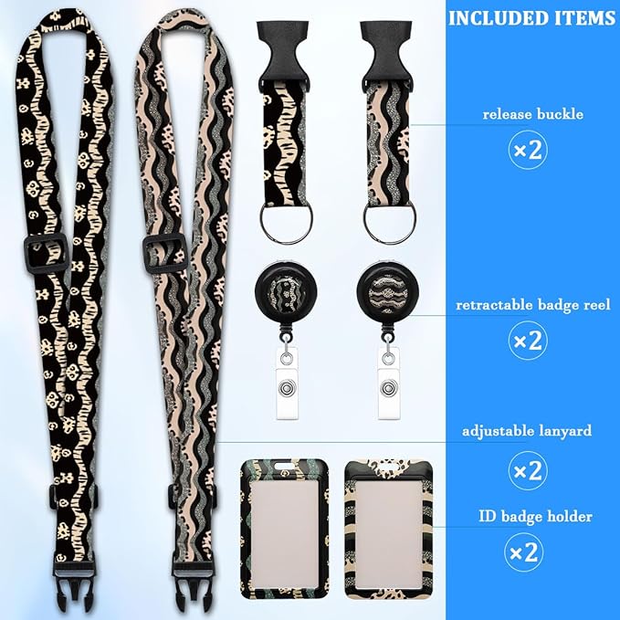 2 Pack Leopard Print Lanyards Badge Holder, Adjustable Lanyard with Retractable Badge Reel, Stylish ID Badge Holder for Teachers, Nurses, Students, Office Staff & Travel Essentials