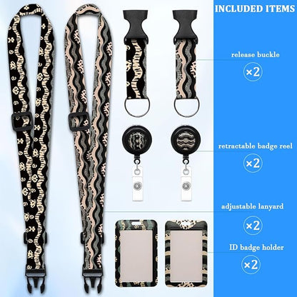 2 Pack Leopard Print Lanyards Badge Holder, Adjustable Lanyard with Retractable Badge Reel, Stylish ID Badge Holder for Teachers, Nurses, Students, Office Staff & Travel Essentials
