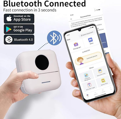 BRONA Notebuddy Mini Portable Printer, Bluetooth Smart Pocket Inkless Thermal Printer with 5 Roll Papers for Journal/DIY Scrapbook/Travel/Notes/Lists/Label/Memo, Receipt Printer for iOS&Android