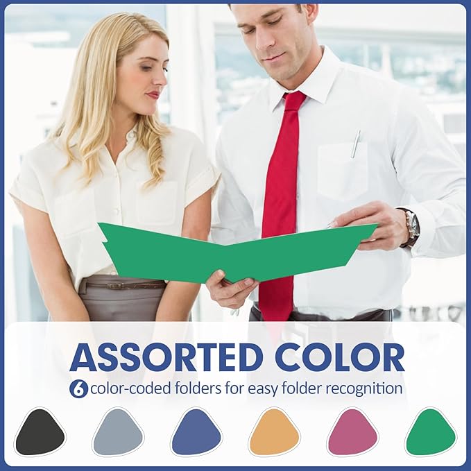 File Folder, PANDRI 120 Pack Colored File Folder, 1/3 Cut Tab, Letter Size, Assorted 6 Dark Colors Filing Folder for Office School Business