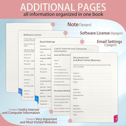 Password Keeper Book with Colorful Alphabetical Tabs, Hardcover Log Book for Internet Password and Website Address, Personal Organizer with Notes Section and Back Pocket and Two Bookmarks (Pink)
