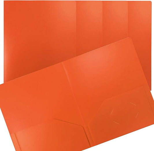 Better Office Products Heavyweight Plastic 2 Pocket Portfolio Folder, Letter Size Poly Folders 24 Pack (Orange)